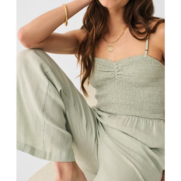 Faherty Pants - NWT Faherty Mandy Smocked Linen Jumpsuit Size Medium in Desert Sage